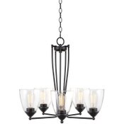 Wholesale - Charleston 24" 5-Light Modern Industrial Chandelier + Clear Bell Glass Shades, Classic Black Finish, UPC: 810018523695